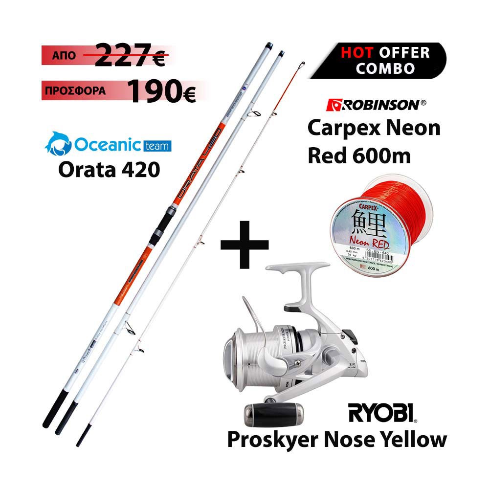 Full Combo OCEANIC ORATA 420 + RYOBI PROSKYER NOSE YELLOW + ROBINSON NEON RED 600m image