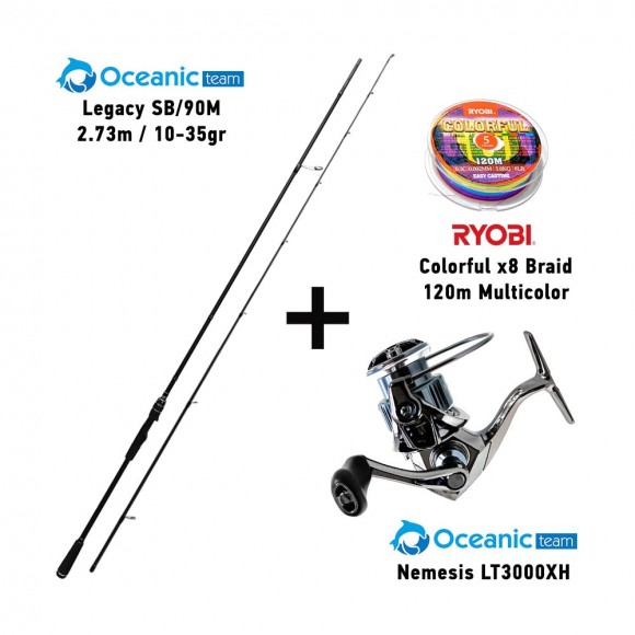 Καλάμι OCEANIC LEGACY SB/90M 2.73m 10-35gr + Μηχανισμός Nemesis LT3000XH + Νήμα Ryobi Colorful x8 main image