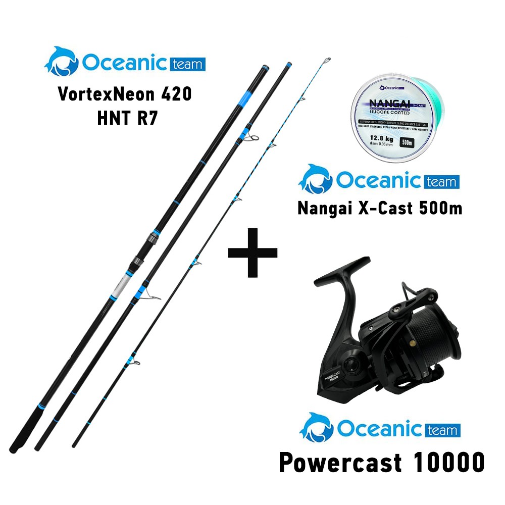 Σετ Surf Casting Oceanic VortexNeon 420 HNT R7 100-225gr + Oceanic Power Cast 10000 + Nangai X- CAST 500m image